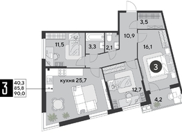 Продается 3-комнатная квартира ЖК Парк Победы 2, литера 6, 90  м², 12510000 рублей