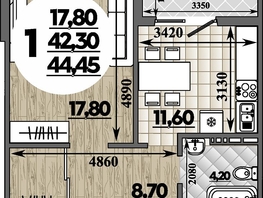 Продается 1-комнатная квартира ЖК Горгиппия, литера 2, 44.45  м², 8356600 рублей