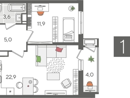 Продается 1-комнатная квартира ЖК Рекорд 2, литера 5, 47.4  м&sup2;, 11020500 рублей