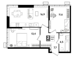 Продается 2-комнатная квартира ЖК ДОГМА ПАРК, лит 20, 53.5  м&sup2;, 9720950 рублей
