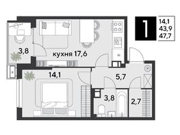 Продается 1-комнатная квартира ЖК Парк Победы 2, литера 21, 47.7  м², 8490600 рублей