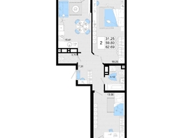 Продается 2-комнатная квартира ЖК Фонтаны, литер 19, 62.69  м&sup2;, 9716950 рублей