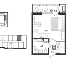 Продается Студия ЖК Рекорд 2, литера 1, 29.3  м&sup2;, 8646430 рублей