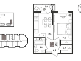 Продается 1-комнатная квартира ЖК Рекорд 2, литера 6, 41.4  м&sup2;, 10470060 рублей