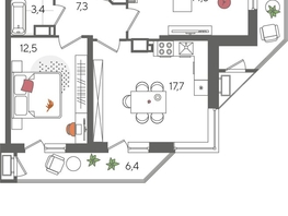 Продается 2-комнатная квартира ЖК Рекорд 2, литера 5, 70.3  м&sup2;, 13968610 рублей