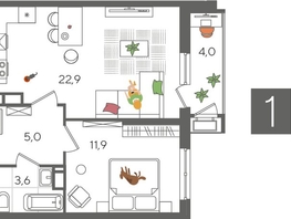 Продается 1-комнатная квартира ЖК Рекорд 2, литера 3, 47.4  м², 10537020 рублей