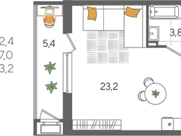 Продается Студия ЖК Рекорд 2, литера 5, 32.4  м&sup2;, 7814880 рублей