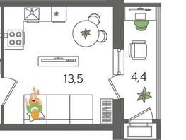 Продается Студия ЖК Рекорд 2, литера 1, 25.1  м&sup2;, 6967760 рублей
