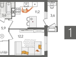 Продается 1-комнатная квартира ЖК Рекорд 2, литера 1, 36.5  м&sup2;, 10176200 рублей
