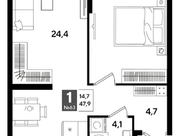 Продается 1-комнатная квартира ЖК DOGMA PARK (Догма парк), лит 20, 47.9  м&sup2;, 8348970 рублей