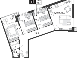 Продается 3-комнатная квартира ЖК Парк Победы 2, литера 28, 83.7  м&sup2;, 11383200 рублей