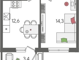 Продается 1-комнатная квартира ЖК Рекорд 2, литера 5, 41.4  м&sup2;, 10072620 рублей