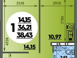 Продается 1-комнатная квартира ЖК Восточный, литера 42, 38.43  м&sup2;, 5043000 рублей