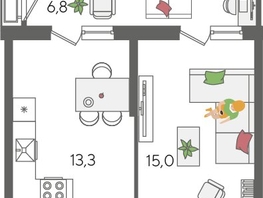 Продается 1-комнатная квартира ЖК Рекорд 2, литера 2, 44.8  м&sup2;, 10093440 рублей