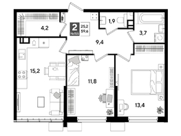 Продается 2-комнатная квартира ЖК DOGMA PARK (Догма парк), лит 20, 59.6  м&sup2;, 9392960 рублей