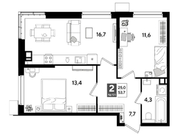 Продается 2-комнатная квартира ЖК DOGMA PARK (Догма парк), лит 20, 53.7  м&sup2;, 9209550 рублей