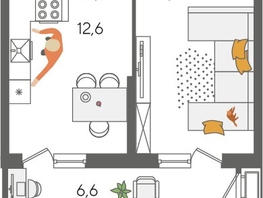 Продается 1-комнатная квартира ЖК Рекорд 2, литера 2, 44.6  м&sup2;, 10869020 рублей