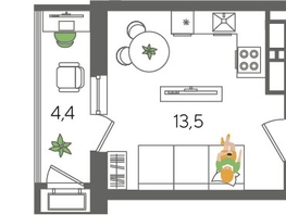 Продается Студия ЖК Рекорд 2, литера 5, 24.5  м&sup2;, 7413700 рублей