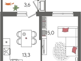 Продается 1-комнатная квартира ЖК Рекорд 2, литера 2, 41.6  м&sup2;, 10462400 рублей