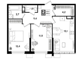 Продается 2-комнатная квартира ЖК ДОГМА ПАРК, литера 18, 59.4  м&sup2;, 9432720 рублей