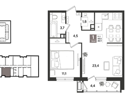 Продается 1-комнатная квартира ЖК Рекорд 2, литера 1, 48.9  м&sup2;, 11784900 рублей