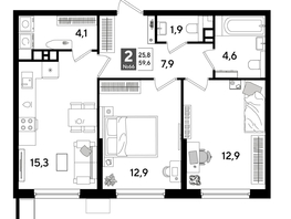Продается 2-комнатная квартира ЖК ДОГМА ПАРК, лит 17, 58.8  м&sup2;, 9596160 рублей