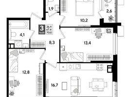 Продается 3-комнатная квартира ЖК ДОГМА ПАРК, литера 19, 68.7  м&sup2;, 10284390 рублей