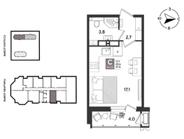 Продается Студия ЖК Рекорд 2, литера 3, 27.6  м&sup2;, 8274480 рублей