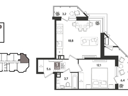 Продается 1-комнатная квартира ЖК Рекорд 2, литера 3, 49.8  м&sup2;, 12330480 рублей