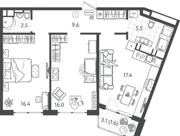 Продается 2-комнатная квартира ЖК Все Свои ВИП, литер 7, 68.05  м&sup2;, 17012500 рублей
