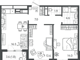 Продается 2-комнатная квартира ЖК Все Свои ВИП, литер 7, 58.7  м&sup2;, 16436000 рублей