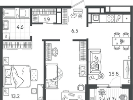 Продается 2-комнатная квартира ЖК Все Свои ВИП, литер 7, 55.45  м&sup2;, 15526000 рублей