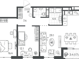 Продается 2-комнатная квартира ЖК Все Свои ВИП, литер 7, 72.3  м&sup2;, 21690000 рублей