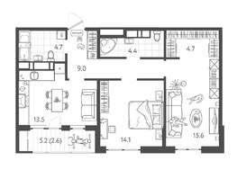 Продается 2-комнатная квартира ЖК Все Свои ВИП, литер 8, 68.35  м&sup2;, 15720500 рублей
