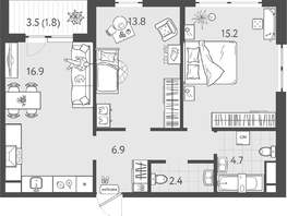 Продается 2-комнатная квартира ЖК Все Свои ВИП, литер 8, 61.6  м&sup2;, 15030400 рублей