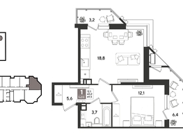 Продается 1-комнатная квартира ЖК Рекорд 2, литера 3, 49.8  м&sup2;, 12390240 рублей