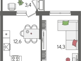 Продается 1-комнатная квартира ЖК Рекорд 2, литера 5, 41.4  м&sup2;, 10557000 рублей