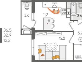 Продается 1-комнатная квартира ЖК Рекорд 2, литера 5, 36.5  м&sup2;, 10176200 рублей
