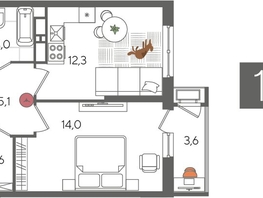 Продается 1-комнатная квартира ЖК Рекорд 2, литера 5, 41.6  м&sup2;, 10616320 рублей