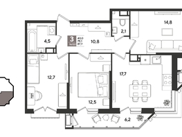 Продается 3-комнатная квартира ЖК Рекорд 2, литера 6, 87.7  м&sup2;, 18153900 рублей