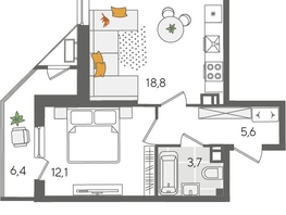 Продается 1-комнатная квартира ЖК Рекорд 2, литера 2, 48.8  м&sup2;, 11951120 рублей