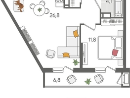 Продается 1-комнатная квартира ЖК Рекорд 2, литера 2, 55.9  м&sup2;, 12325950 рублей