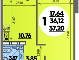 Продается 1-комнатная квартира ЖК Восточный, литера 35, 37.2  м&sup2;, 6048720 рублей