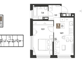 Продается 1-комнатная квартира ЖК ГРЕЙД, литер 13, 35.7  м&sup2;, 7243531 рублей