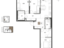 Продается 3-комнатная квартира ЖК ГРЕЙД, литер 14, 77  м&sup2;, 11773300 рублей