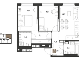 Продается 2-комнатная квартира ЖК ГРЕЙД, литер 14, 51  м&sup2;, 8726100 рублей