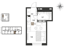 Продается Студия ЖК ГРЕЙД, литер 14, 20.7  м&sup2;, 4125510 рублей