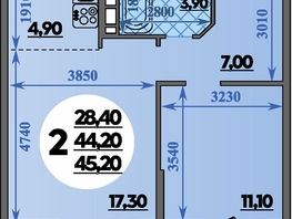 Продается 2-комнатная квартира ЖК Парк у дома, литера 7.3, 45.2  м&sup2;, 7889999 рублей