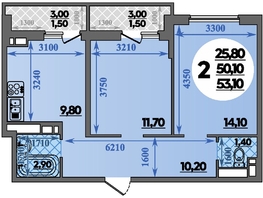 Продается 2-комнатная квартира ЖК Парк у дома, литера 7.3, 53.1  м&sup2;, 9119999 рублей