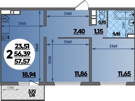 Продается 2-комнатная квартира ЖК Восточный, литера 2, 57.57  м&sup2;, 8503089 рублей